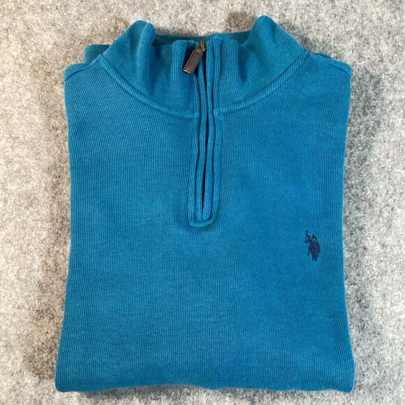 US POLO ASSN Men's Blue Ribbed Cotton Knit 1/4 Zip Pullover Sweater XL - Picture 15 of 15